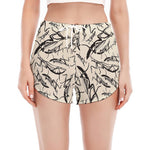Hand Drawn Mantis Pattern Print Women's Split Running Shorts