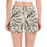 Hand Drawn Mantis Pattern Print Women's Split Running Shorts