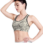 Hand Drawn Mantis Pattern Print Women's Sports Bra