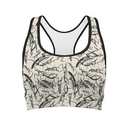Hand Drawn Mantis Pattern Print Women's Sports Bra