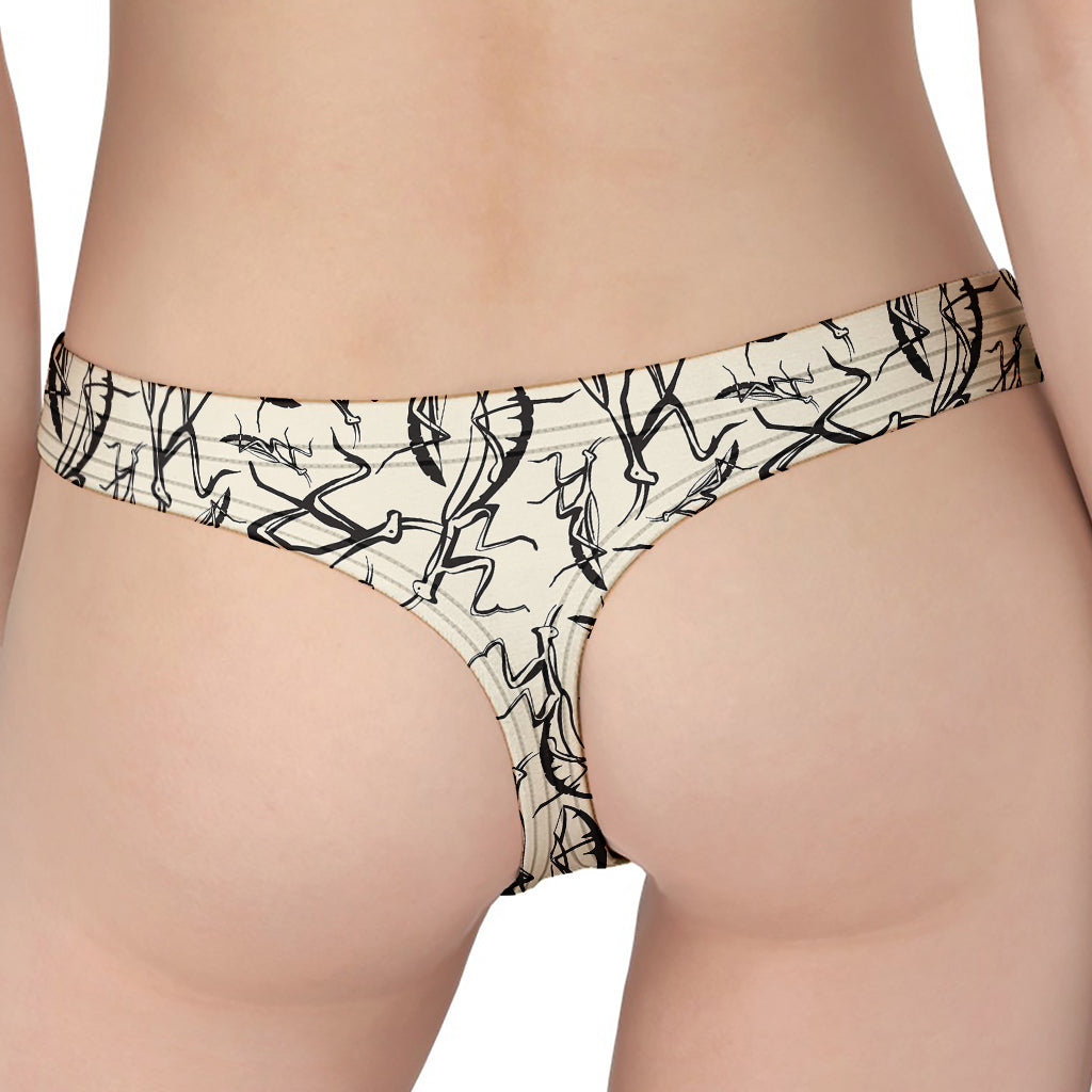 Hand Drawn Mantis Pattern Print Women's Thong