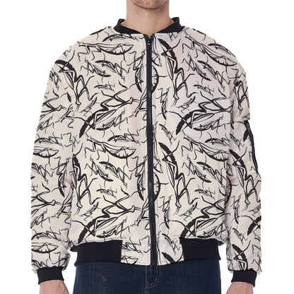 Hand Drawn Mantis Pattern Print Zip Sleeve Bomber Jacket