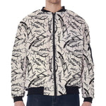 Hand Drawn Mantis Pattern Print Zip Sleeve Bomber Jacket