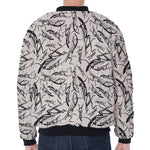 Hand Drawn Mantis Pattern Print Zip Sleeve Bomber Jacket