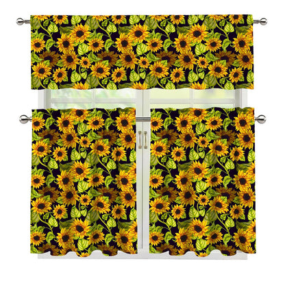 Hand Drawn Sunflower Pattern Print 3 Piece Kitchen Curtains