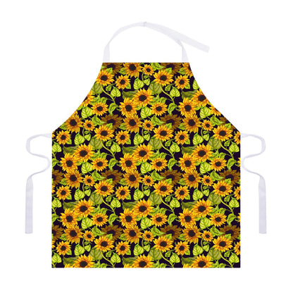 Hand Drawn Sunflower Pattern Print Adjustable Apron