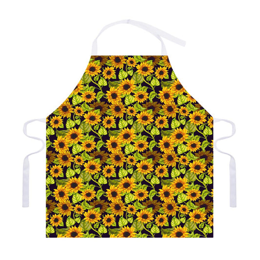 Hand Drawn Sunflower Pattern Print Adjustable Apron