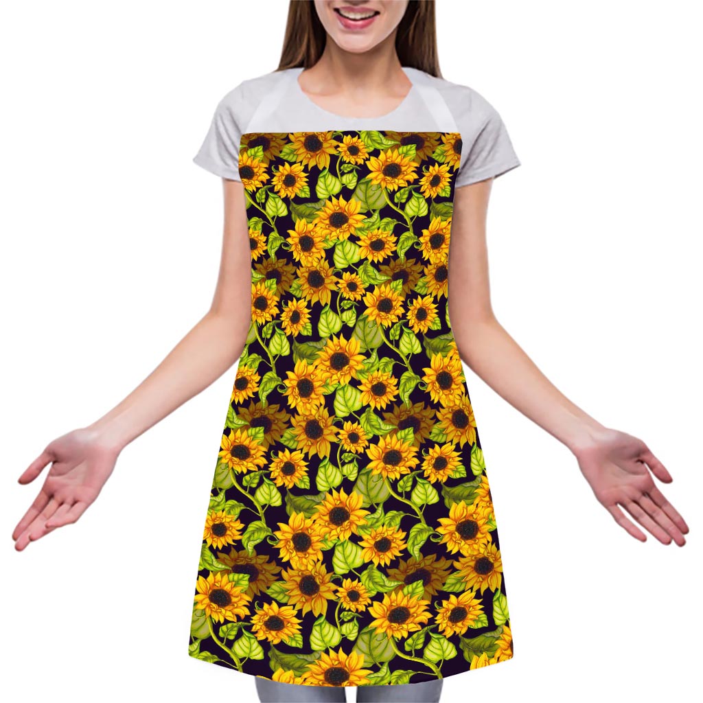 Hand Drawn Sunflower Pattern Print Adjustable Apron
