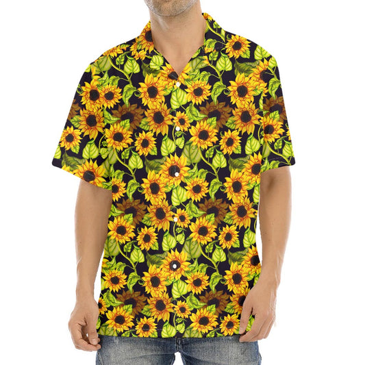 Hand Drawn Sunflower Pattern Print Aloha Shirt