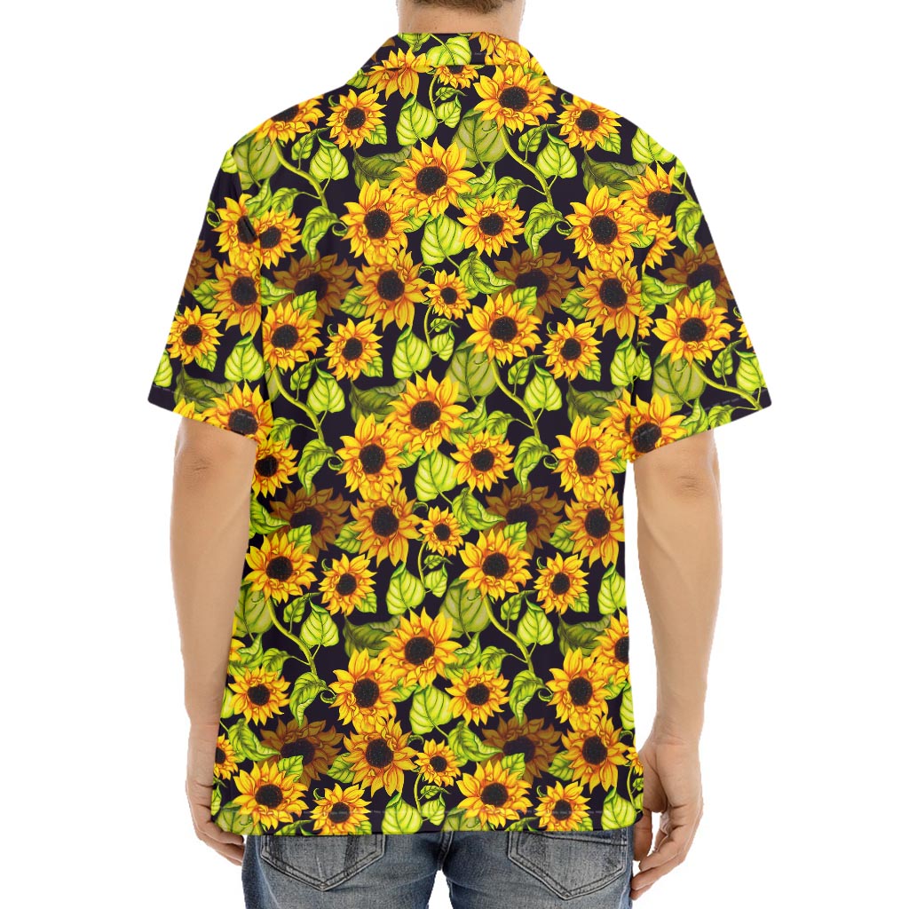 Hand Drawn Sunflower Pattern Print Aloha Shirt