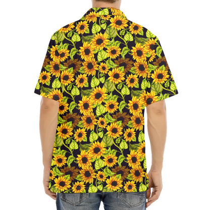 Hand Drawn Sunflower Pattern Print Aloha Shirt