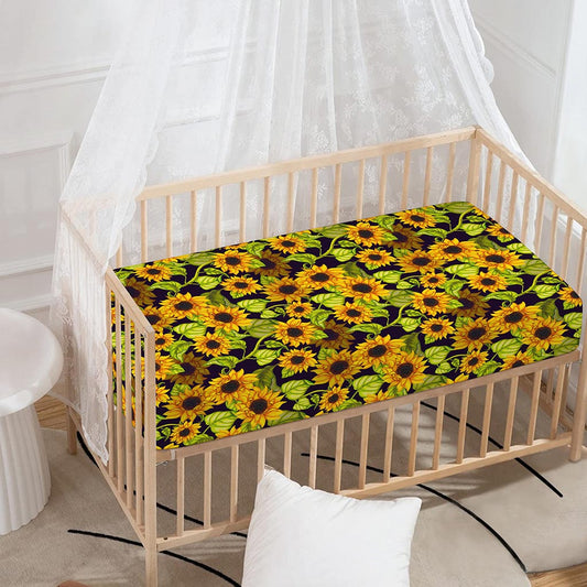 Hand Drawn Sunflower Pattern Print Baby Crib Sheet