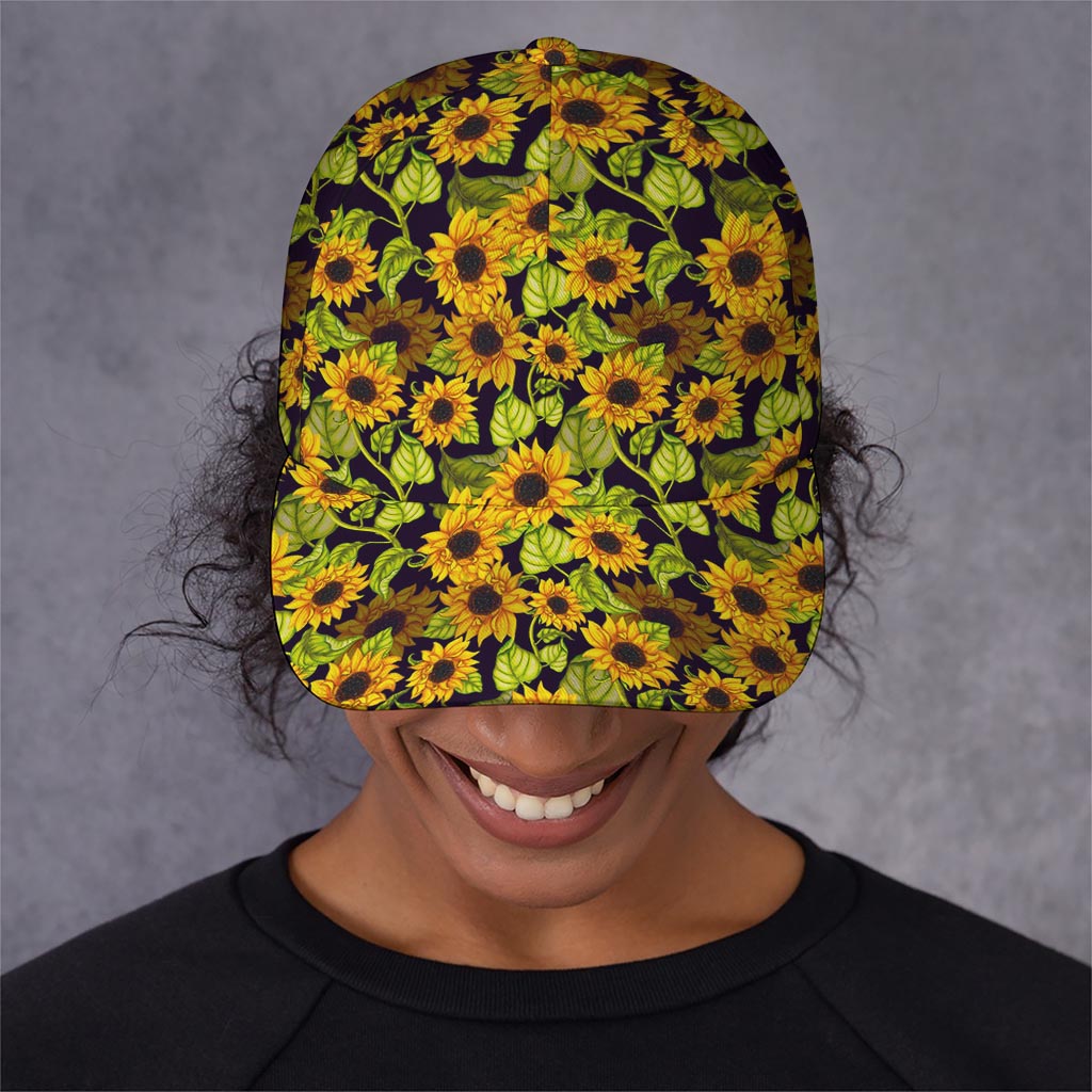 Hand Drawn Sunflower Pattern Print Baseball Cap