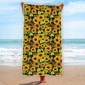 Hand Drawn Sunflower Pattern Print Beach Towel