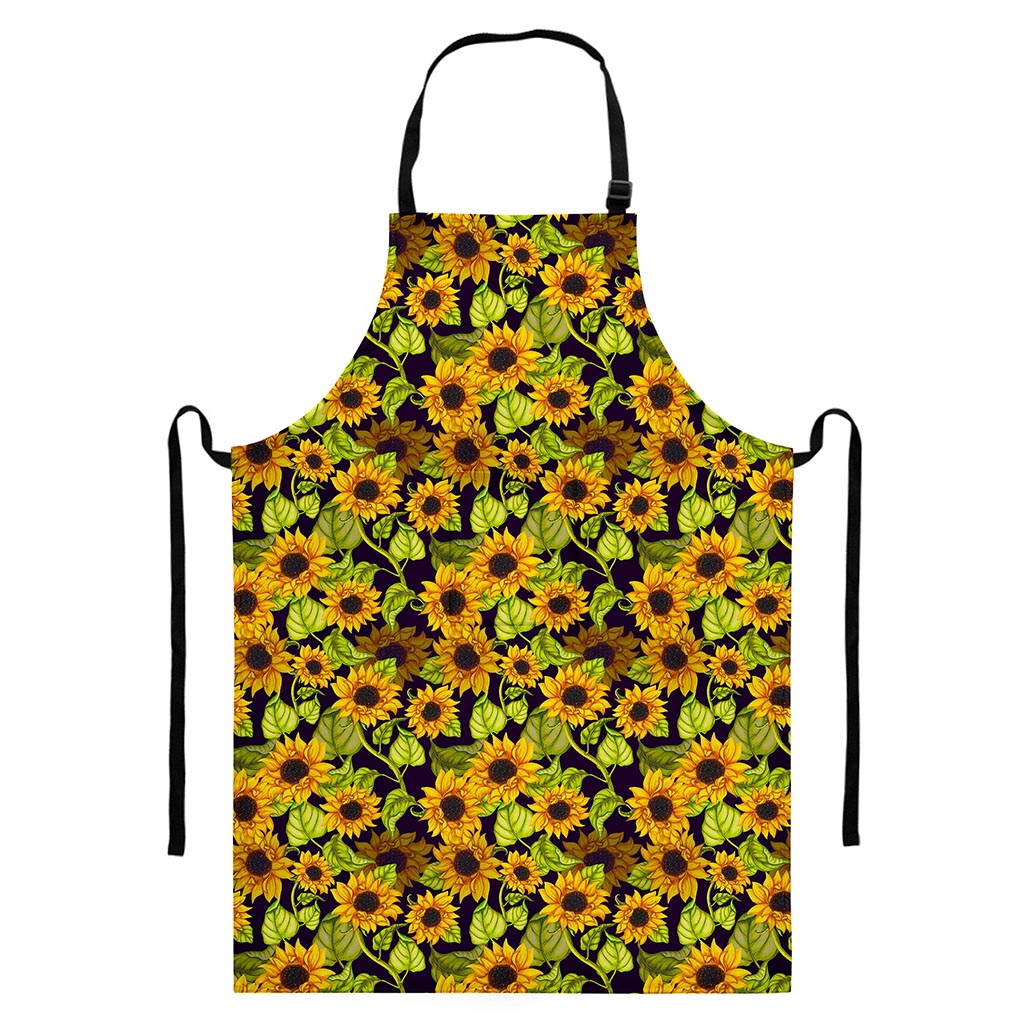 Hand Drawn Sunflower Pattern Print Bib Apron With Pocket