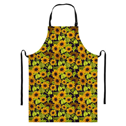Hand Drawn Sunflower Pattern Print Bib Apron With Pocket