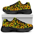 Hand Drawn Sunflower Pattern Print Black Chunky Shoes