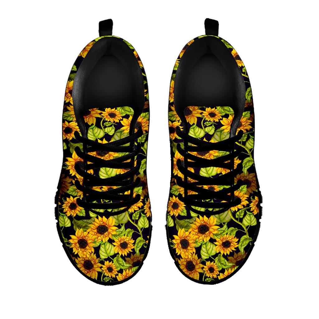 Hand Drawn Sunflower Pattern Print Black Running Shoes