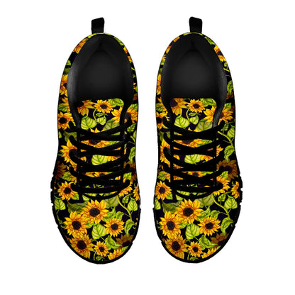 Hand Drawn Sunflower Pattern Print Black Running Shoes
