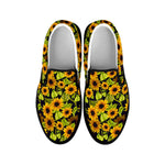 Hand Drawn Sunflower Pattern Print Black Slip On Sneakers