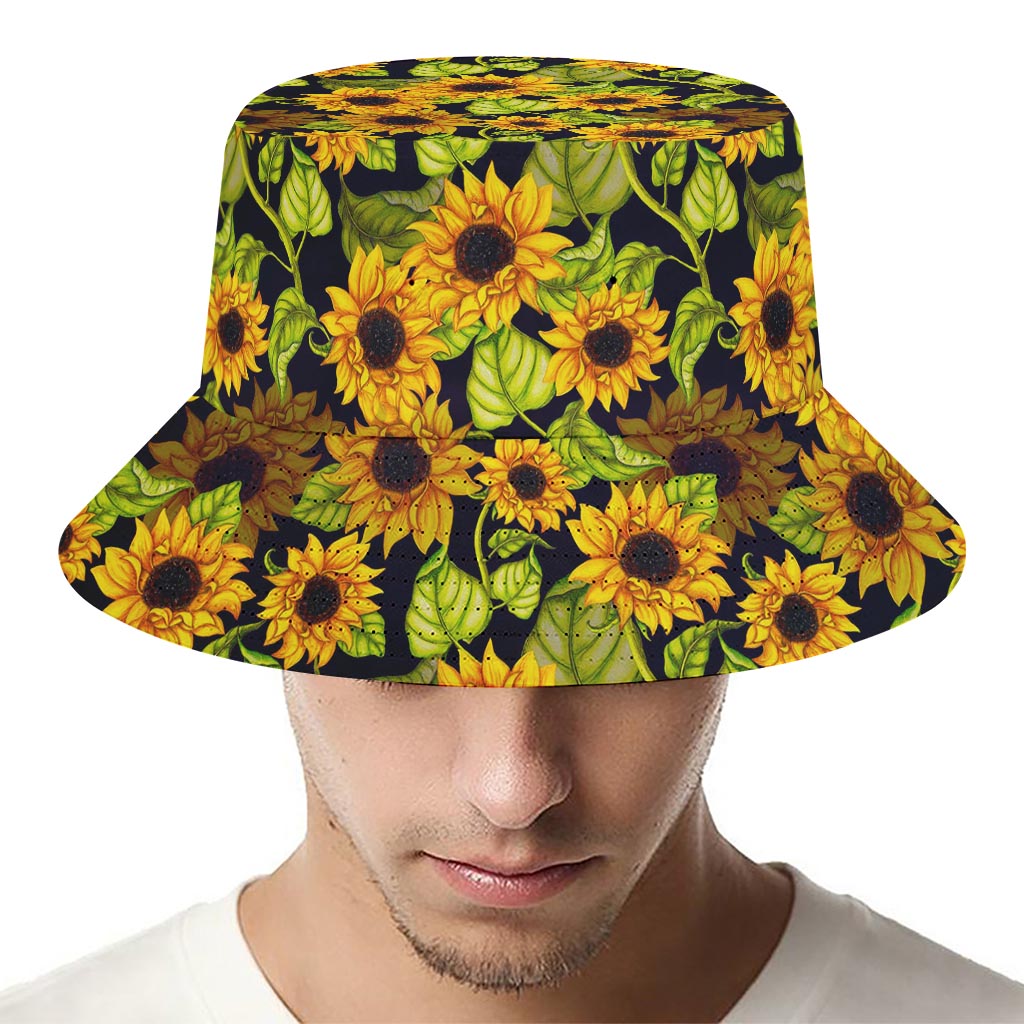 Hand Drawn Sunflower Pattern Print Bucket Hat