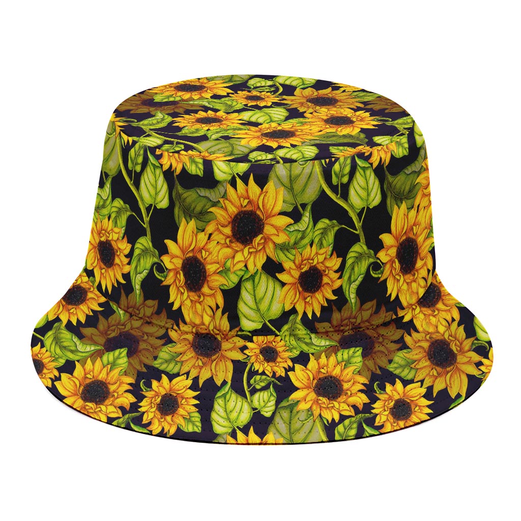 Hand Drawn Sunflower Pattern Print Bucket Hat