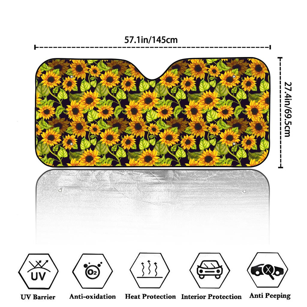 Hand Drawn Sunflower Pattern Print Car Windshield Sun Shade