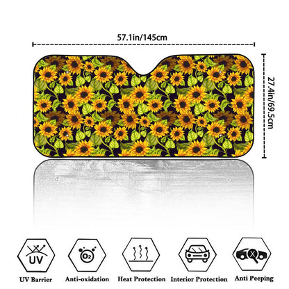 Hand Drawn Sunflower Pattern Print Car Windshield Sun Shade