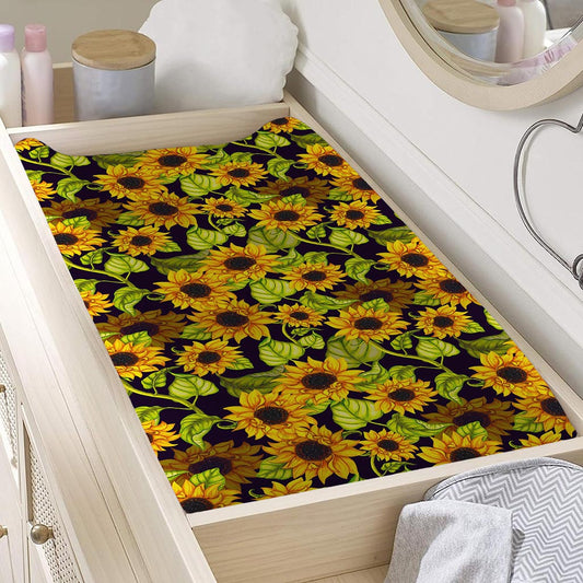 Hand Drawn Sunflower Pattern Print Changing Pad Cover