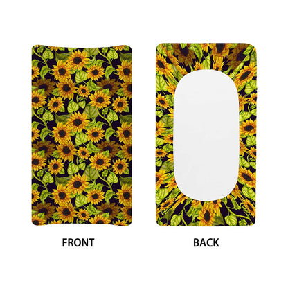 Hand Drawn Sunflower Pattern Print Changing Pad Cover