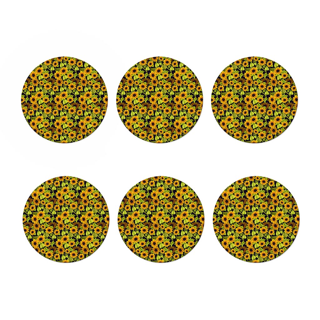 Hand Drawn Sunflower Pattern Print Coaster Set
