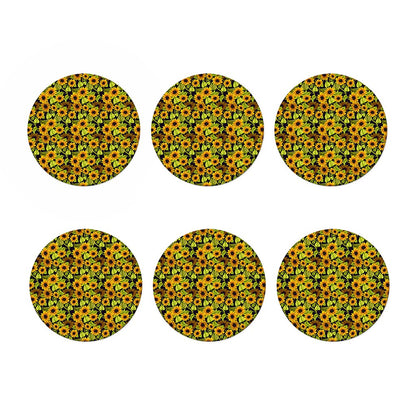 Hand Drawn Sunflower Pattern Print Coaster Set