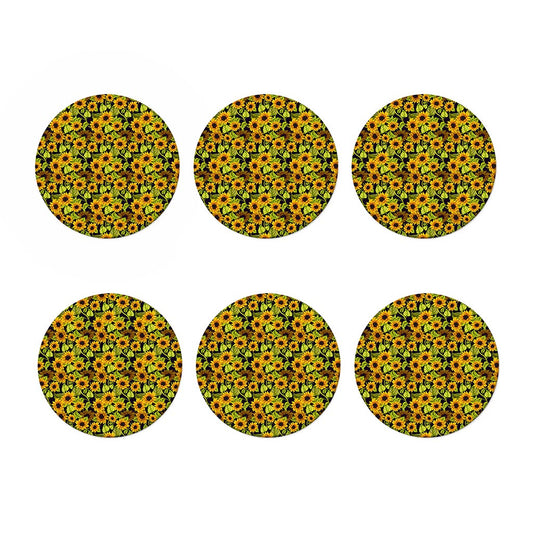 Hand Drawn Sunflower Pattern Print Coaster Set