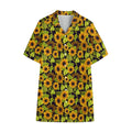 Hand Drawn Sunflower Pattern Print Cotton Hawaiian Shirt