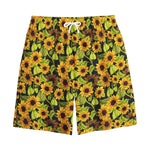 Hand Drawn Sunflower Pattern Print Cotton Shorts