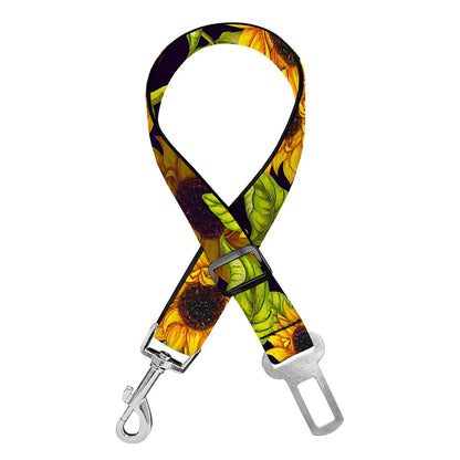 Hand Drawn Sunflower Pattern Print Dog Seat Belt