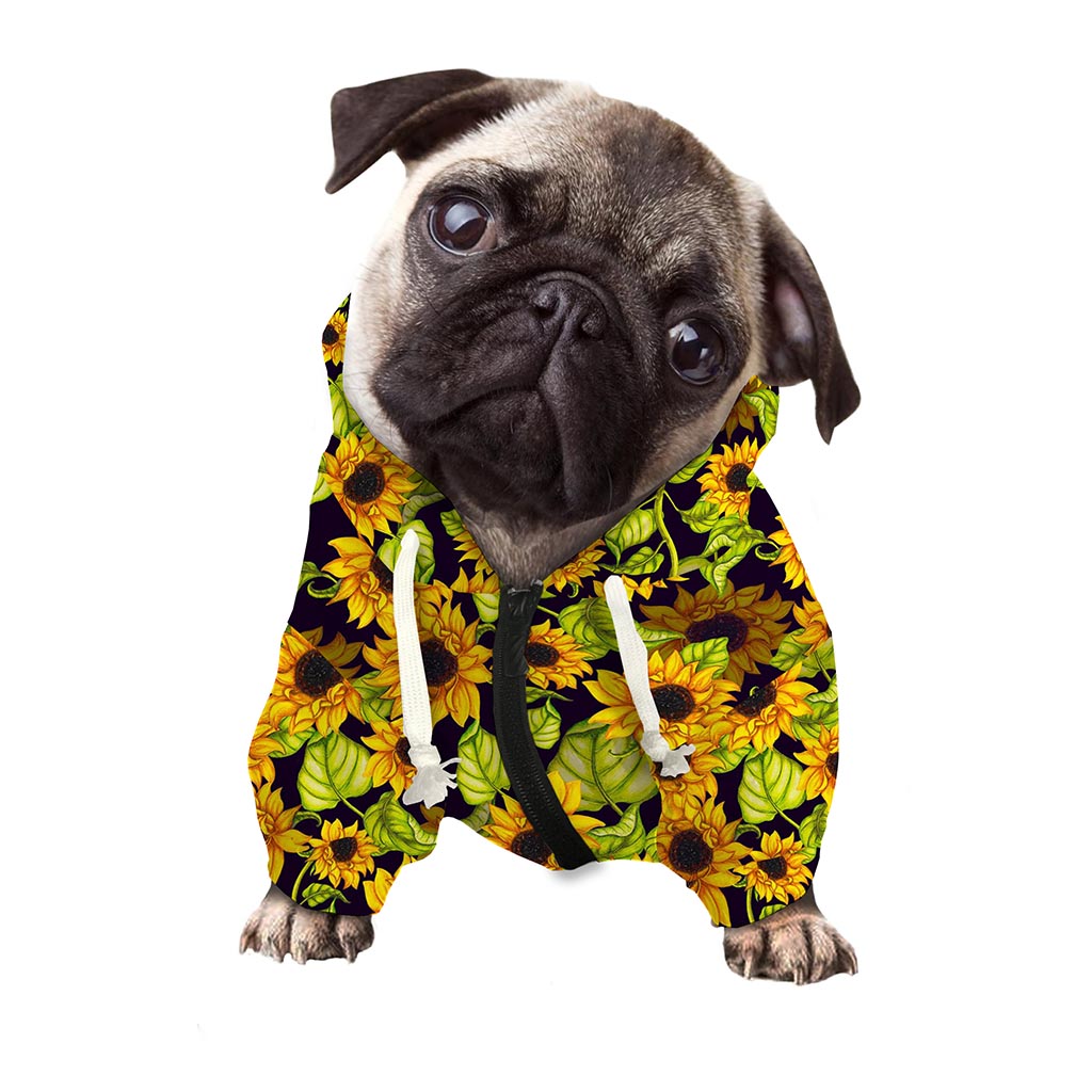 Hand Drawn Sunflower Pattern Print Dog Zip Up Hoodie