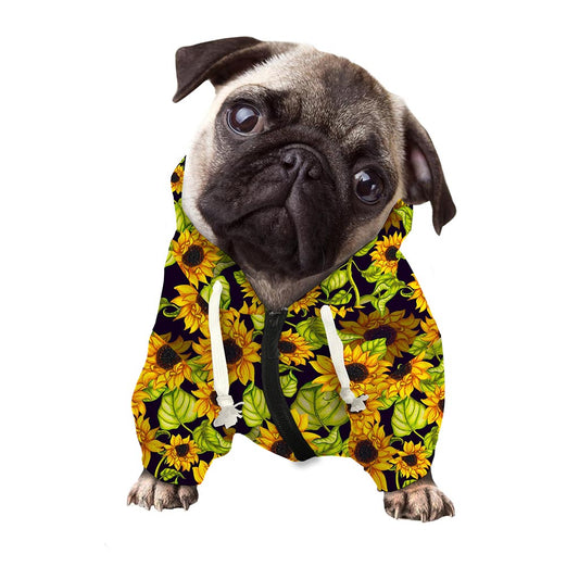 Hand Drawn Sunflower Pattern Print Dog Zip Up Hoodie