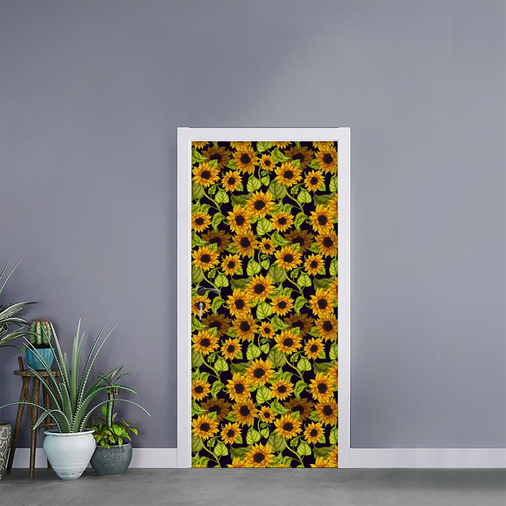 Hand Drawn Sunflower Pattern Print Door Sticker