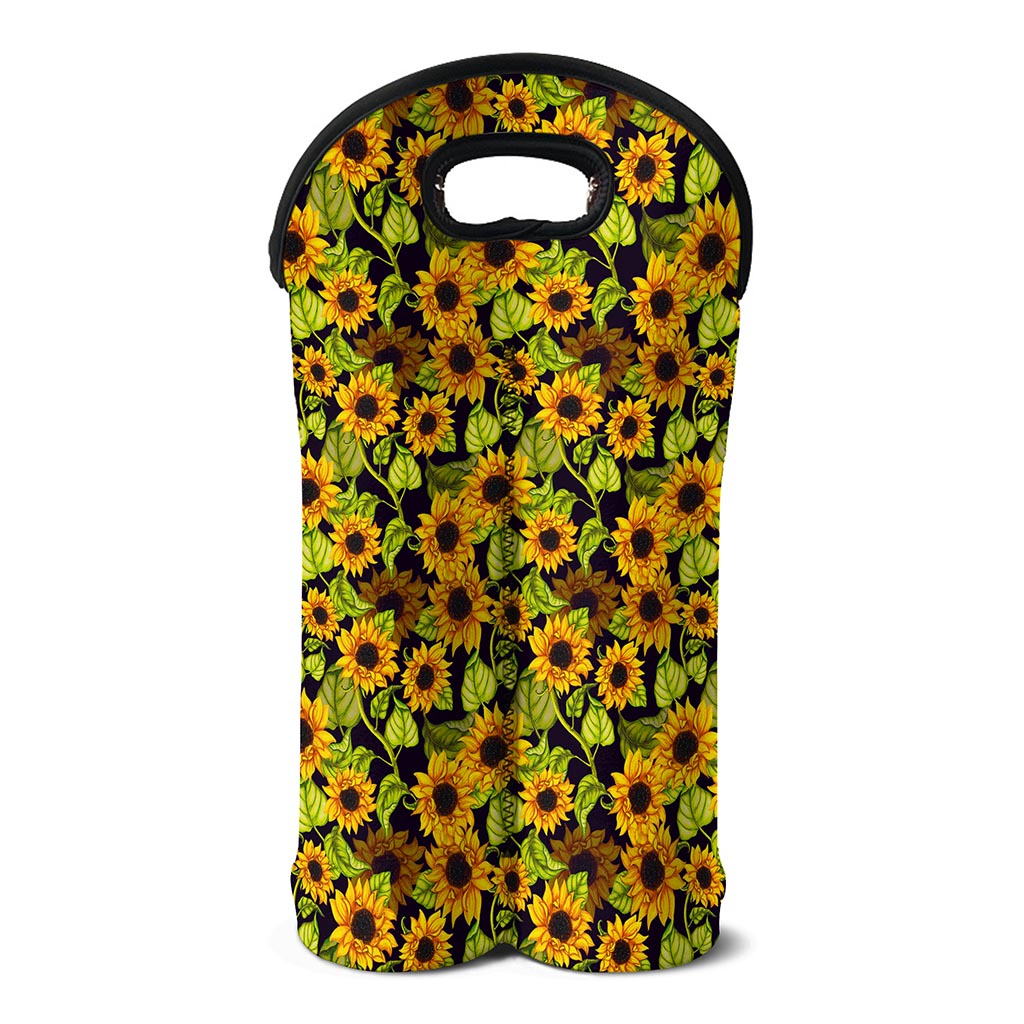 Hand Drawn Sunflower Pattern Print Double Neoprene Wine Tote