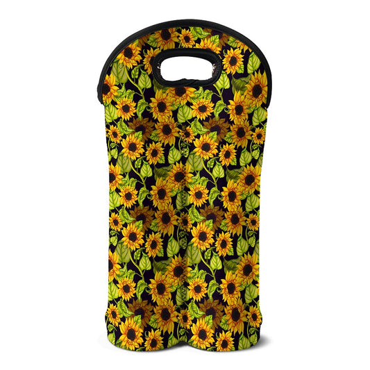 Hand Drawn Sunflower Pattern Print Double Neoprene Wine Tote
