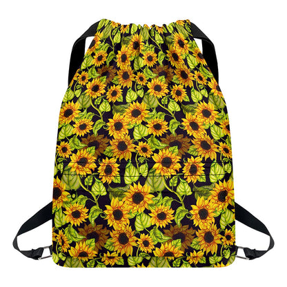 Hand Drawn Sunflower Pattern Print Drawstring Backpack
