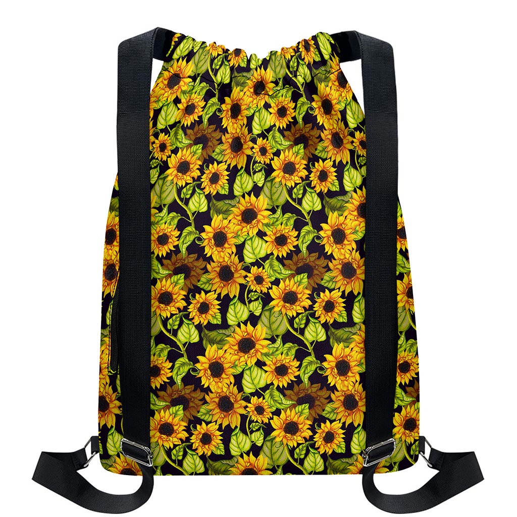 Hand Drawn Sunflower Pattern Print Drawstring Backpack