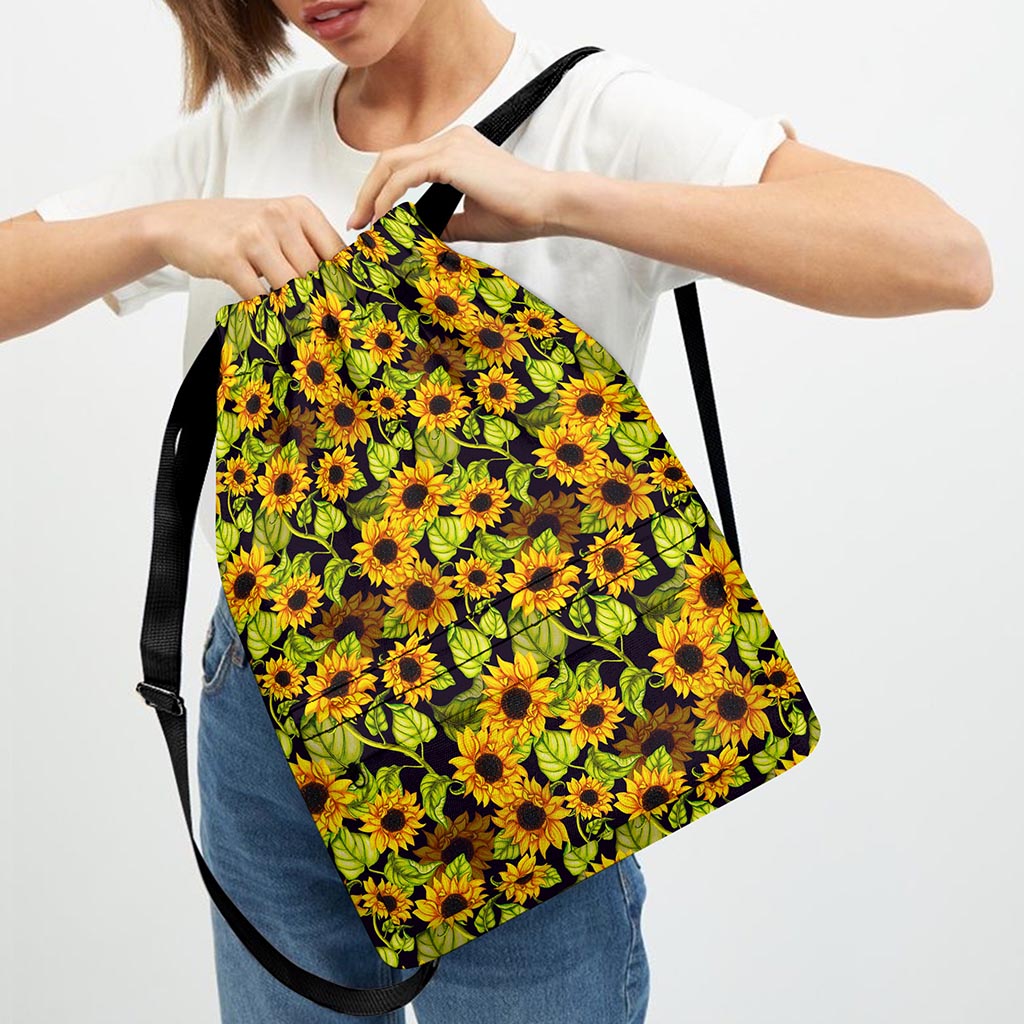 Hand Drawn Sunflower Pattern Print Drawstring Backpack