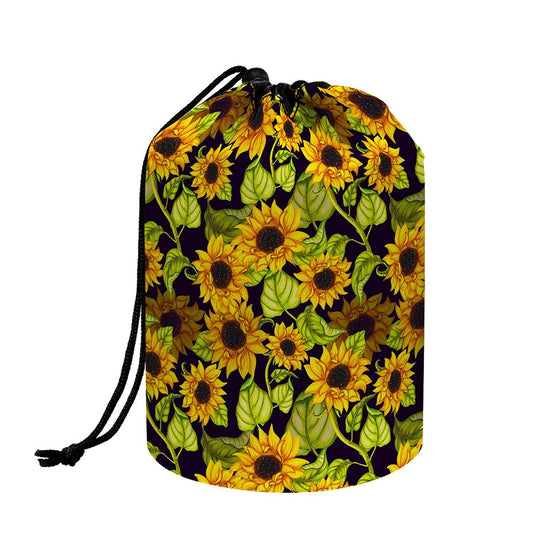 Hand Drawn Sunflower Pattern Print Drawstring Makeup Bag