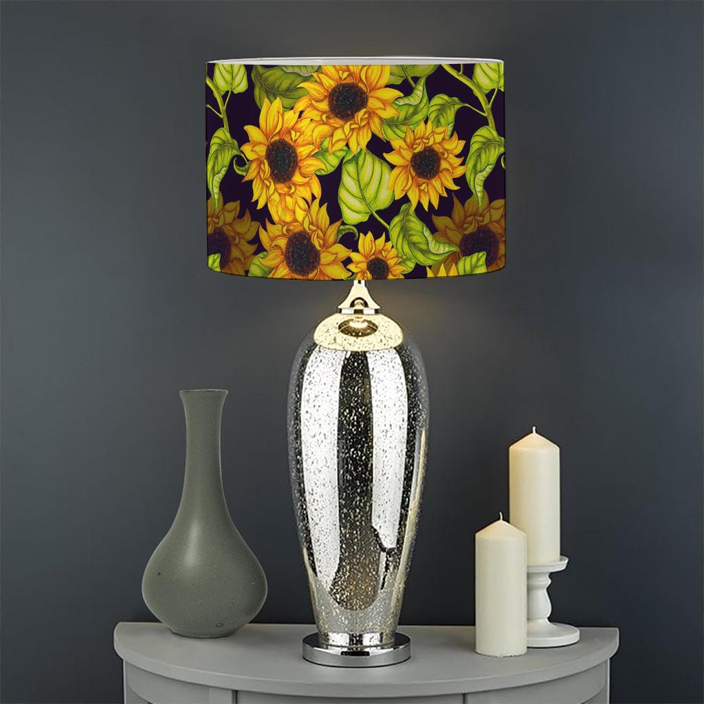 Hand Drawn Sunflower Pattern Print Drum Lamp Shade