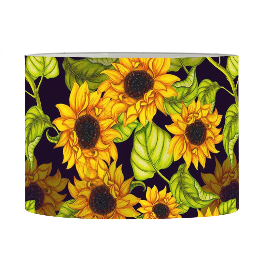 Hand Drawn Sunflower Pattern Print Drum Lamp Shade