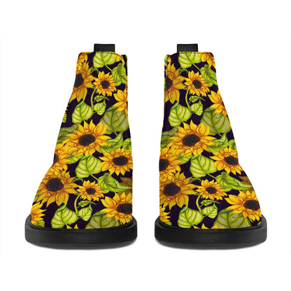 Hand Drawn Sunflower Pattern Print Flat Ankle Boots