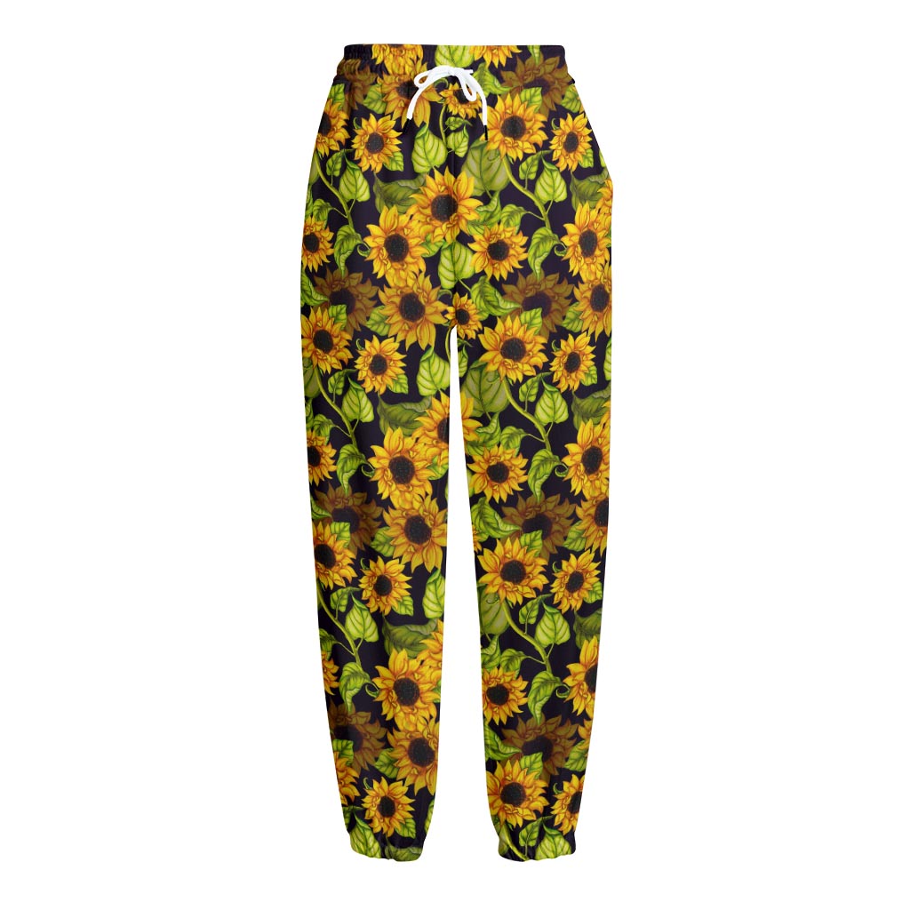 Hand Drawn Sunflower Pattern Print Fleece Lined Knit Pants