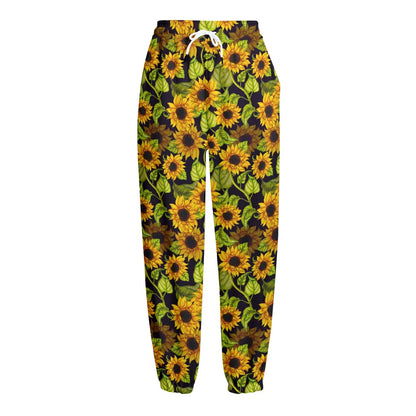 Hand Drawn Sunflower Pattern Print Fleece Lined Knit Pants